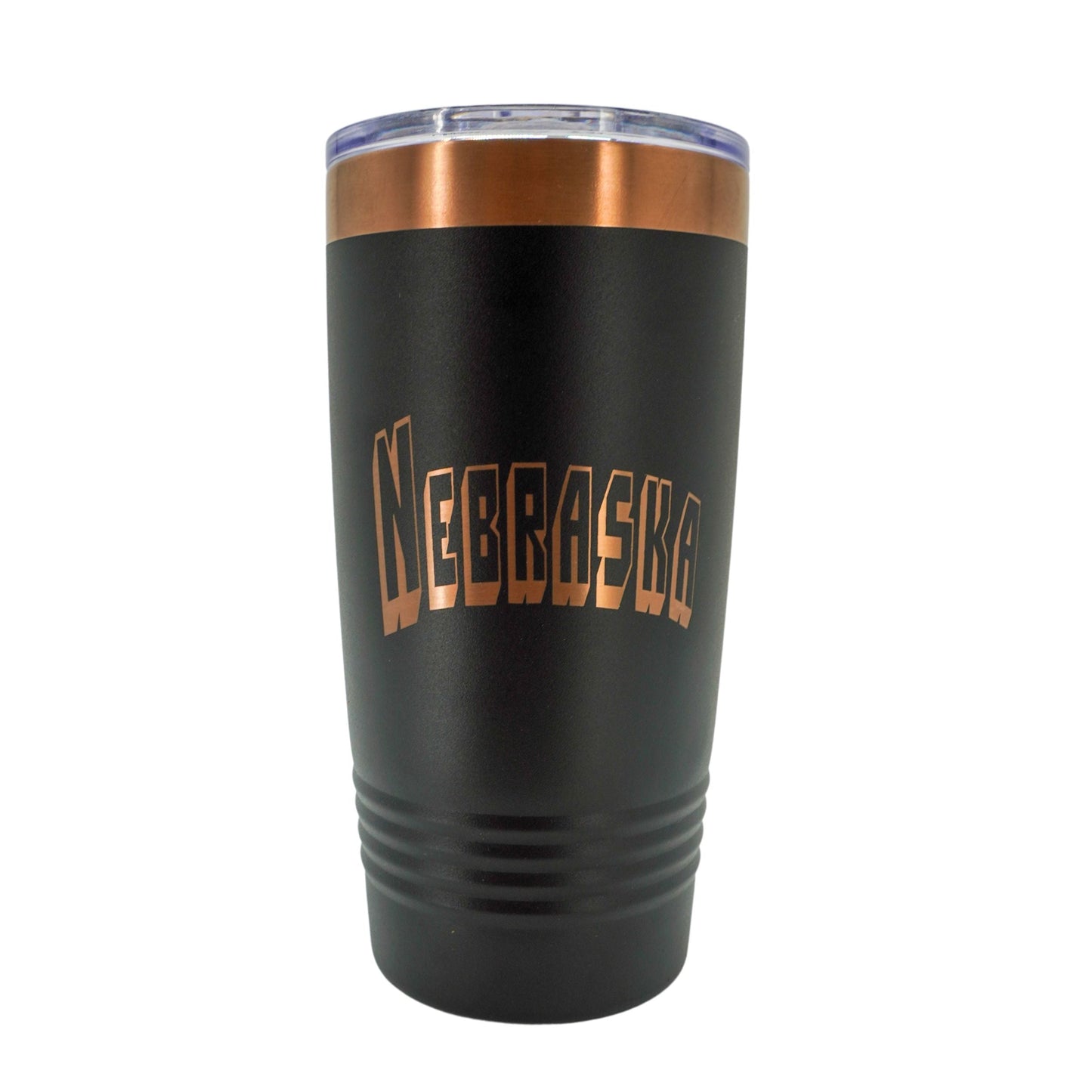 Stainless Steel Nebraska Engraved Insulated Tumbler | 20 oz | Black & Rose Gold | RCK Creations and More