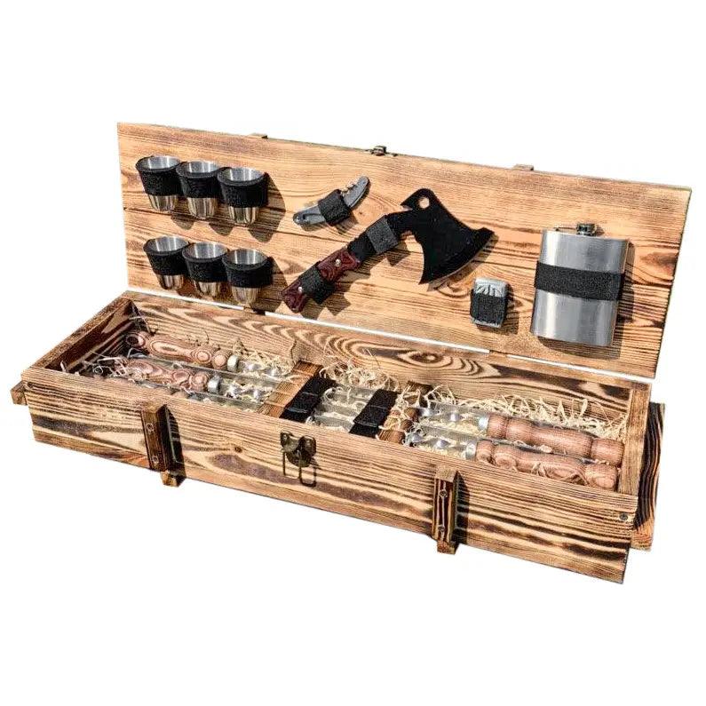"Knight" Outdoor BBQ Skewers Set In a Wooden Case, 17 items