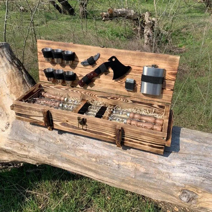 "Knight" Outdoor BBQ Skewers Set In a Wooden Case, 17 items