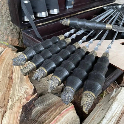 "Jotun" BBQ Tools Skewers Set in a Wooden Case, 32 items