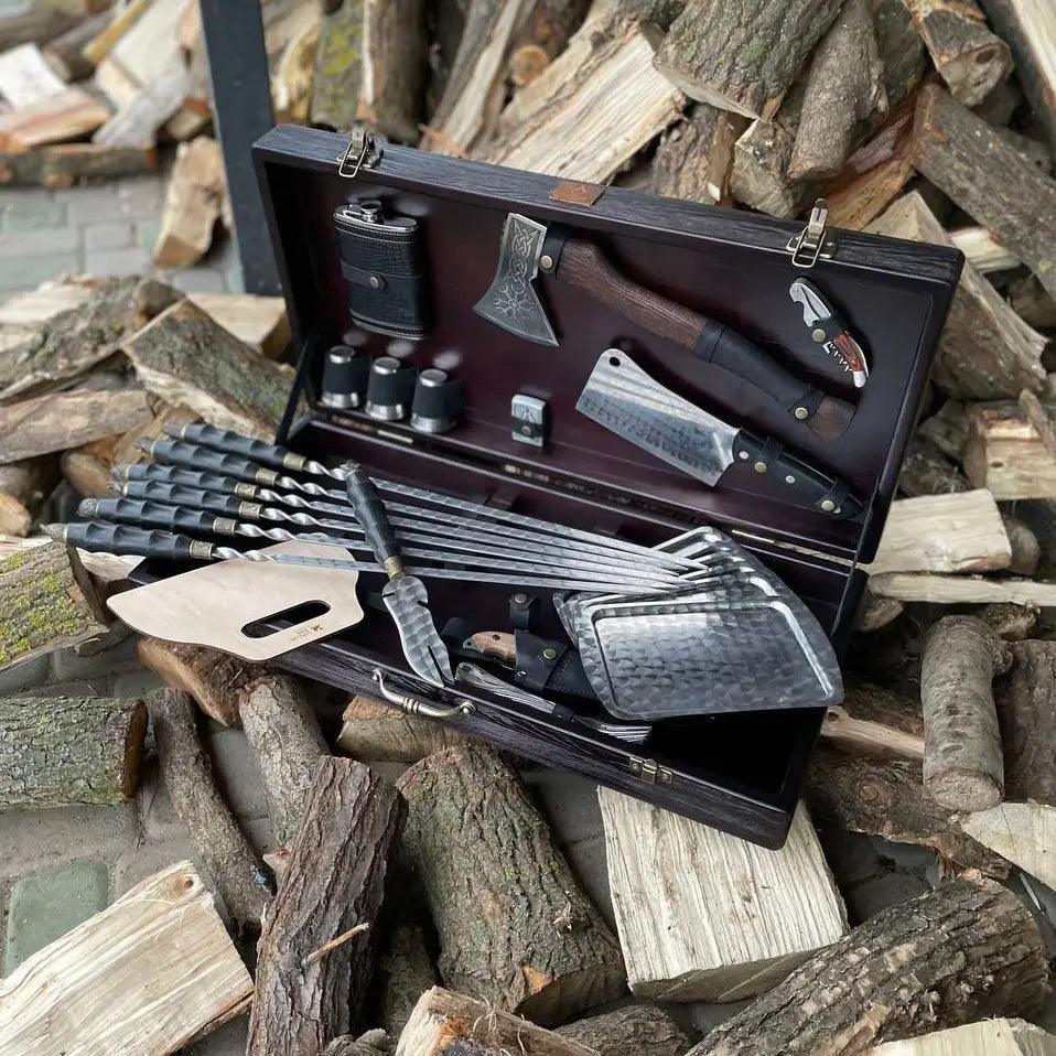"Jotun" BBQ Tools Skewers Set in a Wooden Case, 32 items