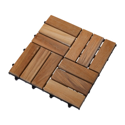 Coastal Natural Teak Outdoor Interlocking Tiles, 12 Slat (10 sq ft)