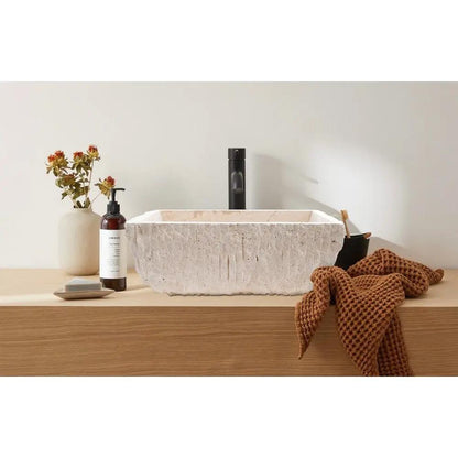 Light Beige Travertine Natural Stone Rustic Vessel Sink Hand Chiseled