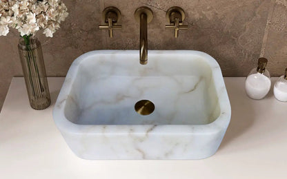 European White Marble Rectangular Farmhouse Sink Semi Polished