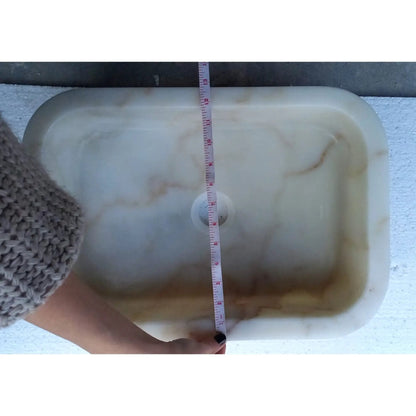 European White Marble Rectangular Farmhouse Sink Semi Polished