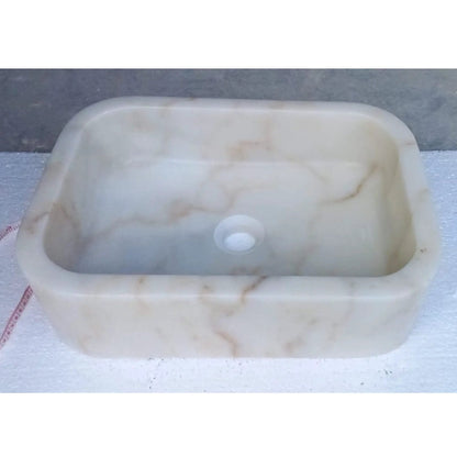 European White Marble Rectangular Farmhouse Sink Semi Polished