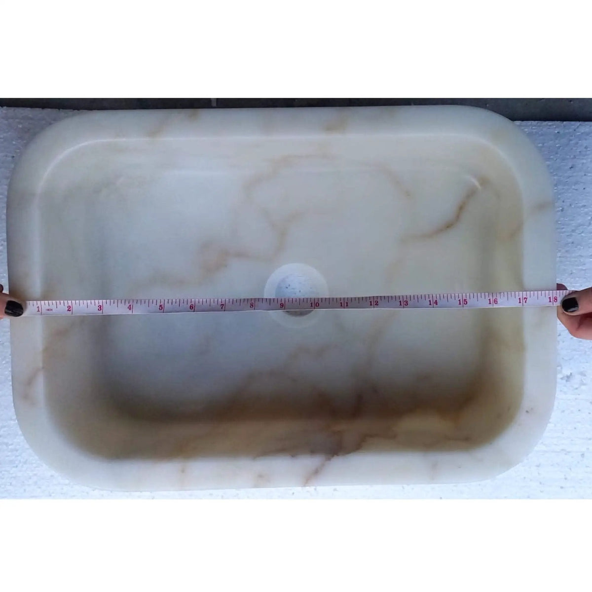 European White Marble Rectangular Farmhouse Sink Semi Polished