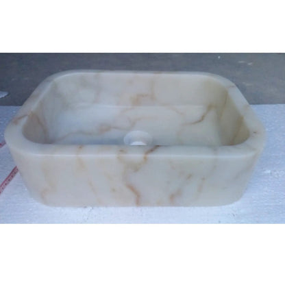 European White Marble Rectangular Farmhouse Sink Semi Polished