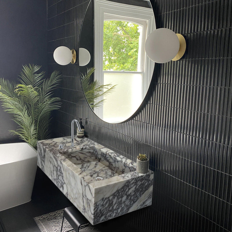 Calacatta Viola White Marble Rectangular Wall-Mount Bathroom Sink 21x40x9 Inches