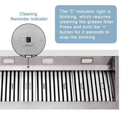 60" Range Hood Insert, Ultra Quiet Stainless Steel 8" Ducted with 1200 CFM Powerful Suction-NX-19IL-60