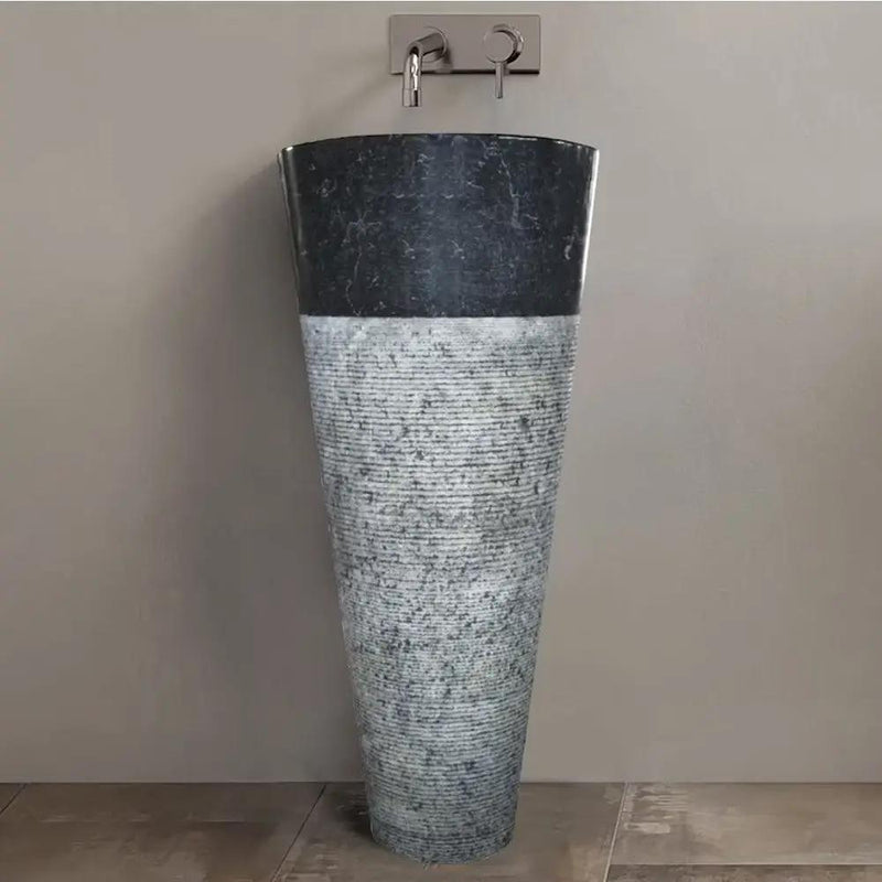 Black Marble Pedestal Sink Conical Bathroom Vessel