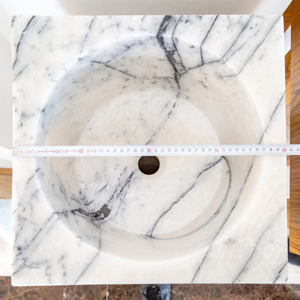 Natural Stone New York White Marble Pedestal Cone Shaped Sink Polished (W)16" (L)16" (H)36"