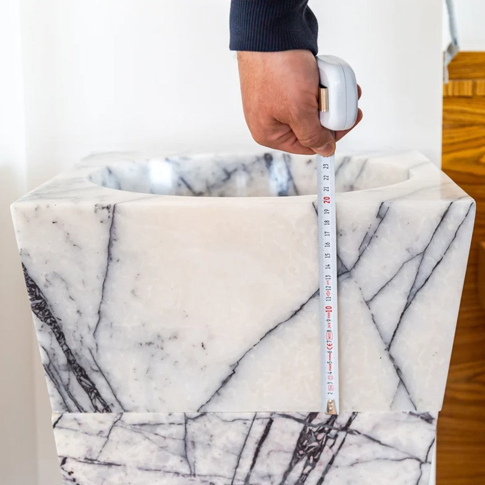 Natural Stone New York White Marble Pedestal Cone Shaped Sink Polished (W)16" (L)16" (H)36"
