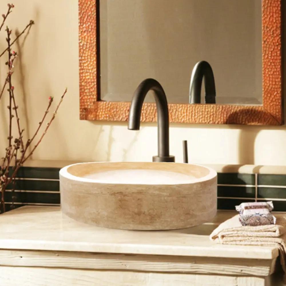 Handcrafted Travertine Beige Natural Stone Vessel Sink 16 Inch