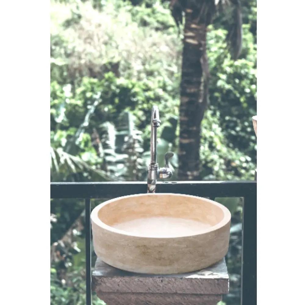 Handcrafted Travertine Beige Natural Stone Vessel Sink 16 Inch