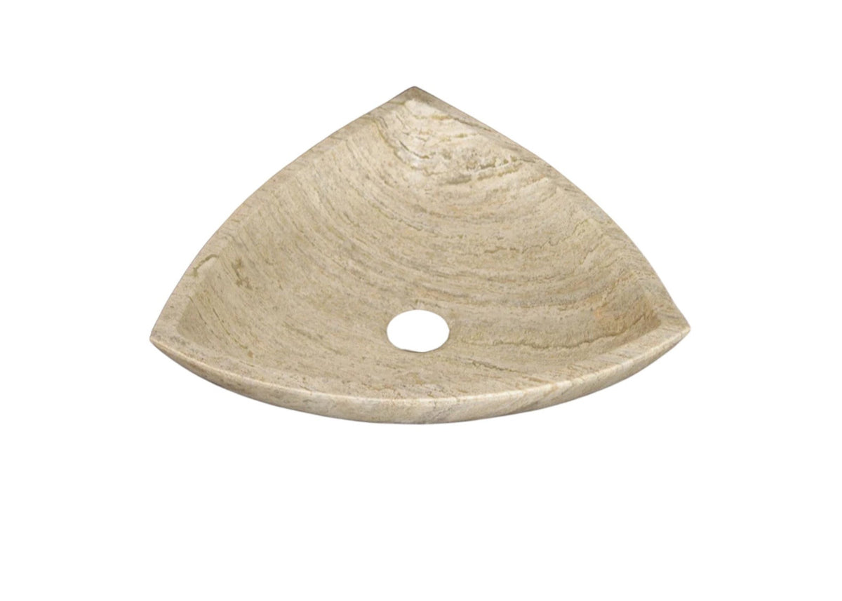 White Travertine Corner Vessel Bathroom Sink Polished Beige Natural Stone