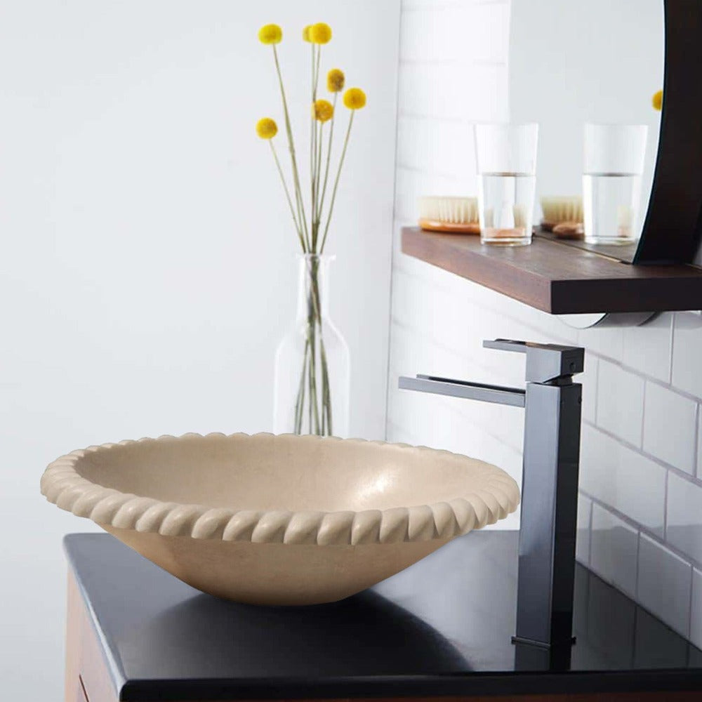 Natural Stone Champagne Limestone Vessel Sink (L)22" (W)18" (H)6"