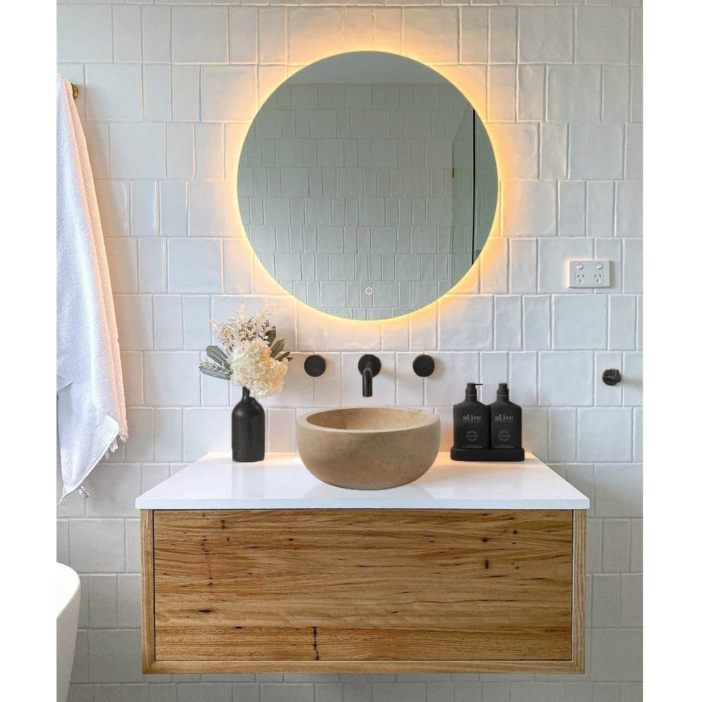 Natural Stone Turkish Travertine Vessel Sink 14 Inch Diameter 6 Inch Height Classic