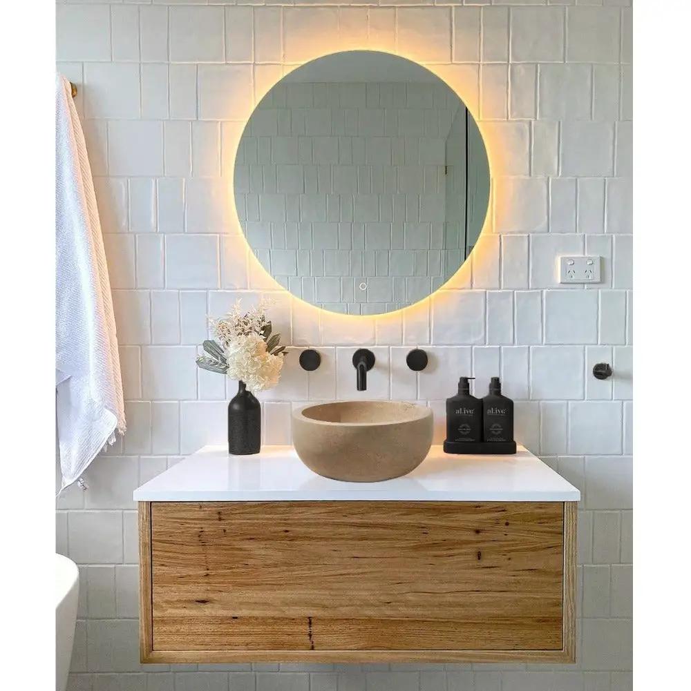 14 Inch Beige Travertine Vessel Bathroom Sink Natural Stone Round
