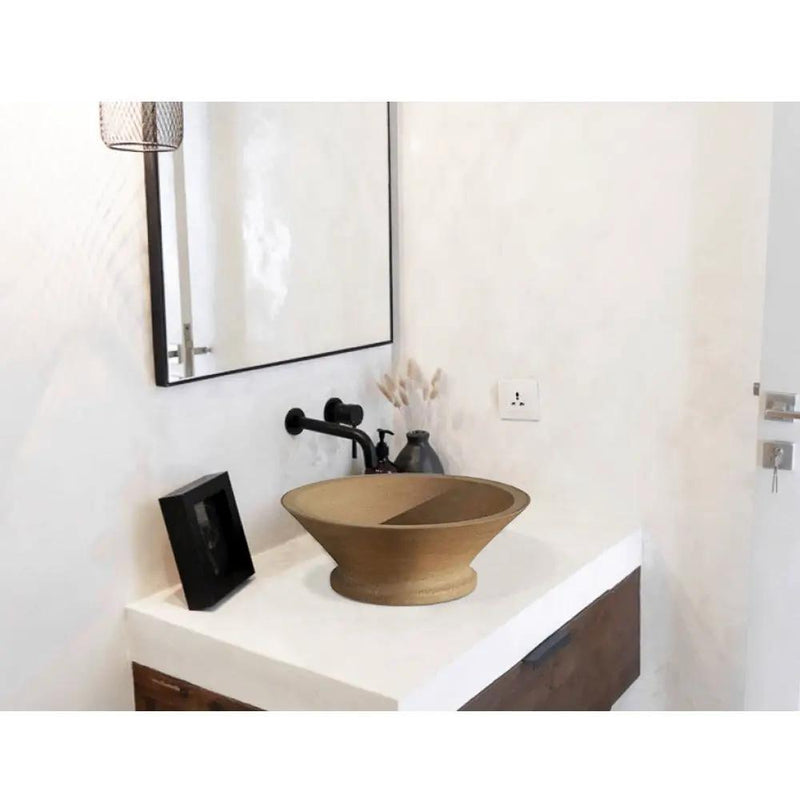 Natural Stone Travertine Conical Bathroom Vessel Sink 16 Inch