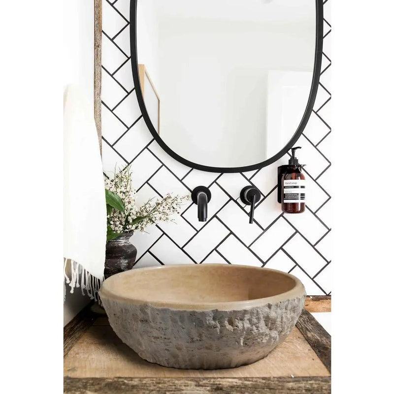 Beige 16 Inch Split Face Natural Travertine Vessel Sink