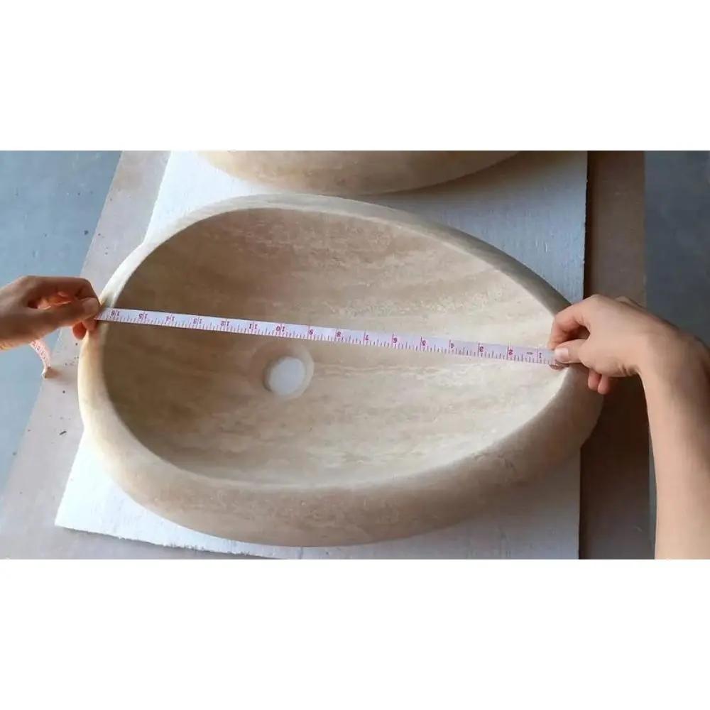 Handcrafted Natural Travertine Beige Oval Vessel Sink W 14L 20in
