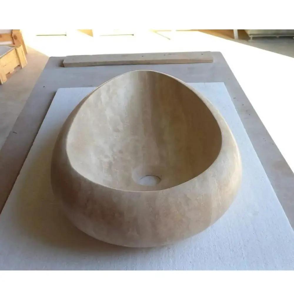 Handcrafted Natural Travertine Beige Oval Vessel Sink W 14L 20in