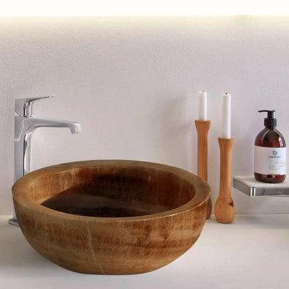 GM Stone Handcrafted Honey Onyx 16 Inch Round Vessel Bathroom Sink