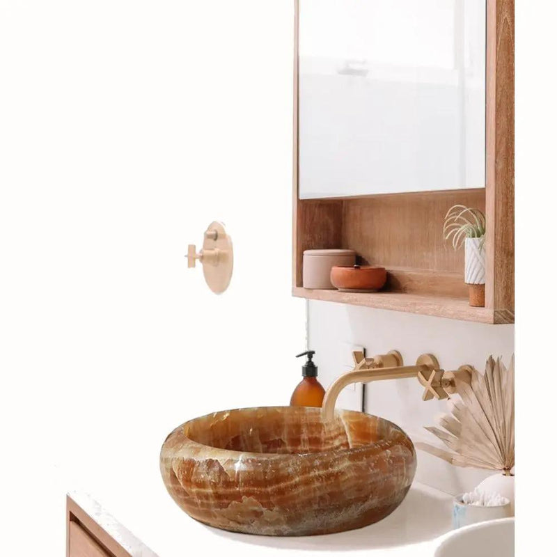 16 Inch Round Honey Onyx Natural Stone Vessel Bathroom Sink