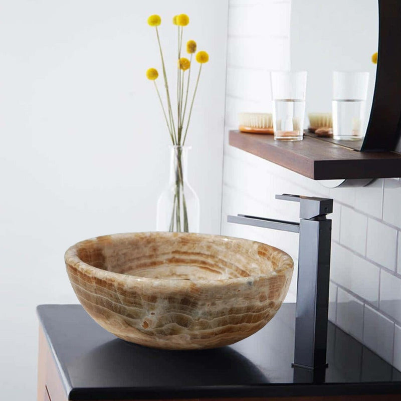 Natural Stone Honey Onyx Vessel Sink (D)16" (H)6"