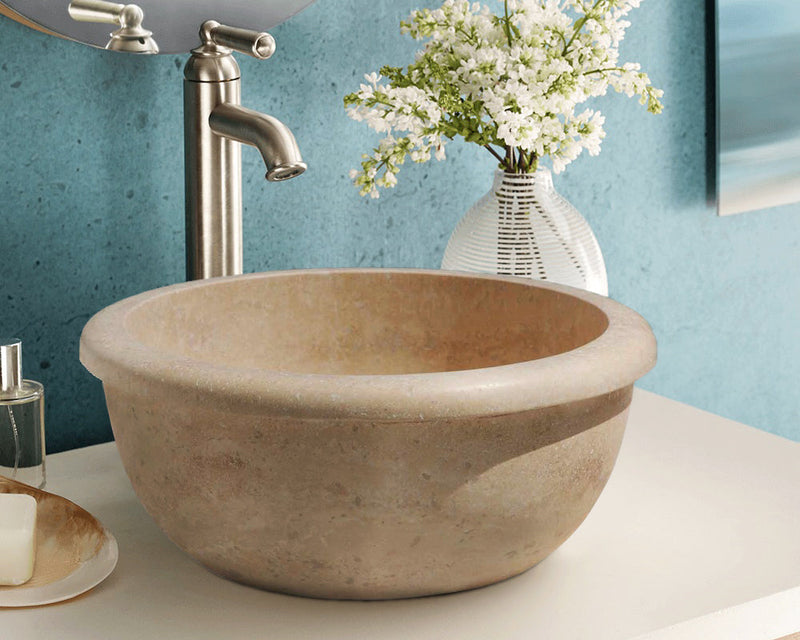 Natural Stone Light Travertine Vessel Sink (D)14" (H)6"