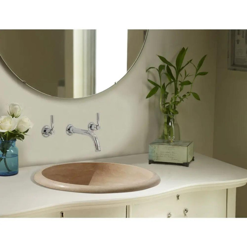 Natural Travertine Round Vessel Bathroom Sink Drop In Beige
