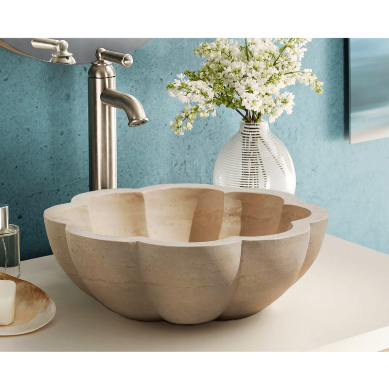 Handcrafted Turkish Travertine Pumpkin Vessel Bathroom Sink 16 Inch