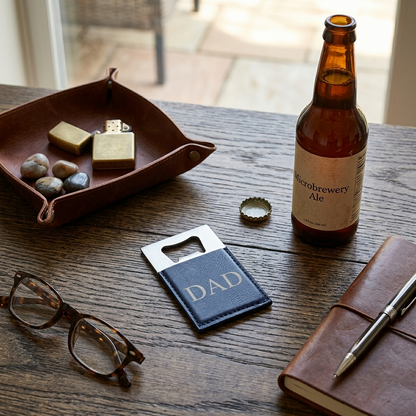 Navy Leatherette Bottle Opener - 3.5" x 2