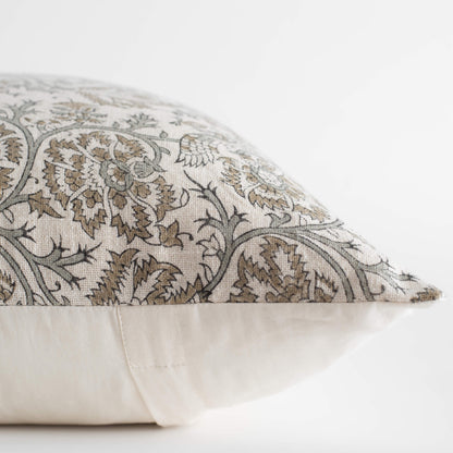 Claire Floral Block Printed Pillow Cover | Mustard