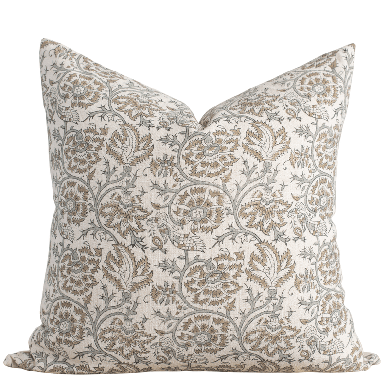Claire Floral Block Printed Pillow Cover | Mustard