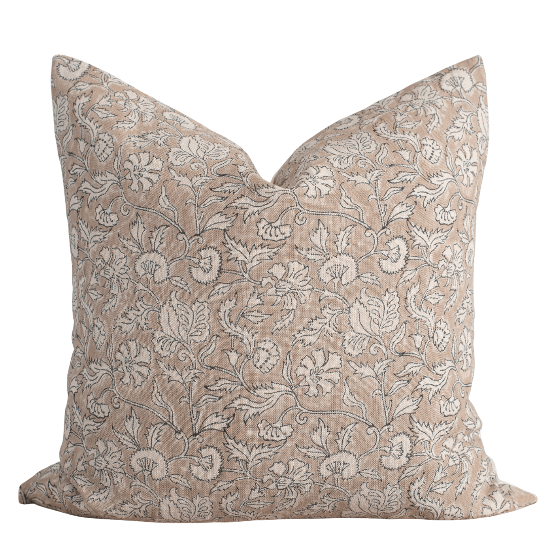 Arlet Floral Block Printed Pillow Cover | Light Brown