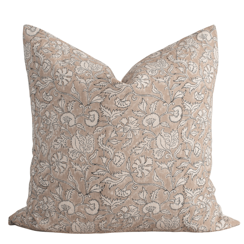Arlet Floral Block Printed Pillow Cover | Light Brown