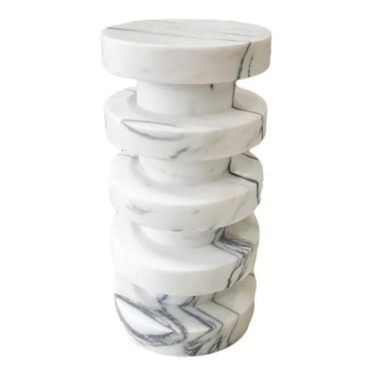 Sculptural White Turkish Marble Polished Designer Accent Side Table 12x12x24 Inches