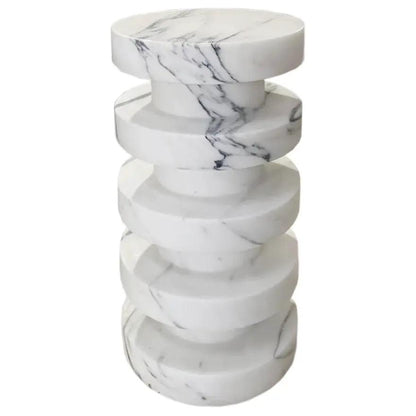 Sculptural White Turkish Marble Polished Designer Accent Side Table 12x12x24 Inches