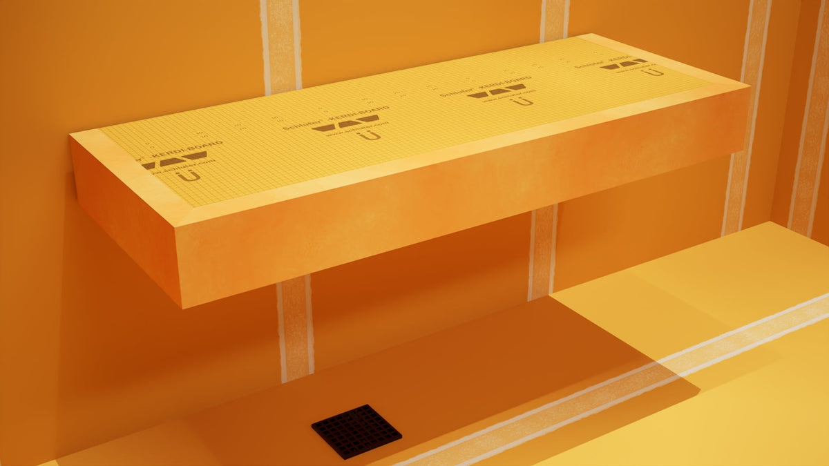 The Original Floating Shower Bench Kit­™ with Orange Waterproof Board & Original Shower Bench Bracket®