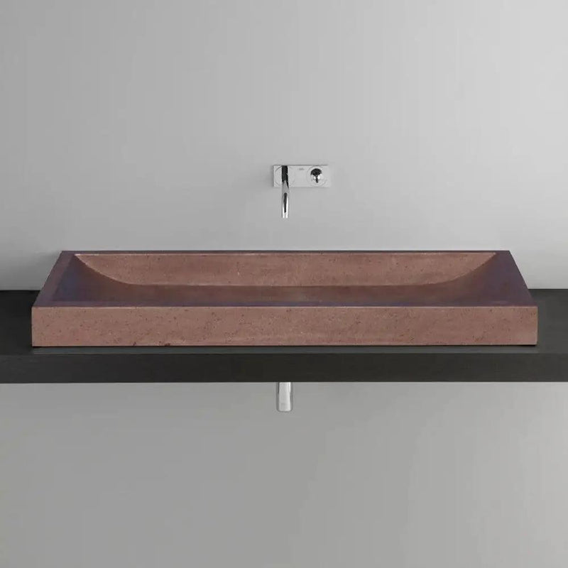 Brown Noce Travertine Rectangular Vessel Sink Honed Surface 16x48x4