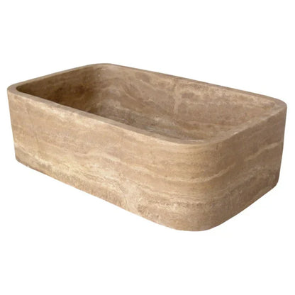 Noce Brown Travertine Farmhouse Hand-carved Apron Kitchen Sink (W)18" (L)30" (H)10" - In Stock