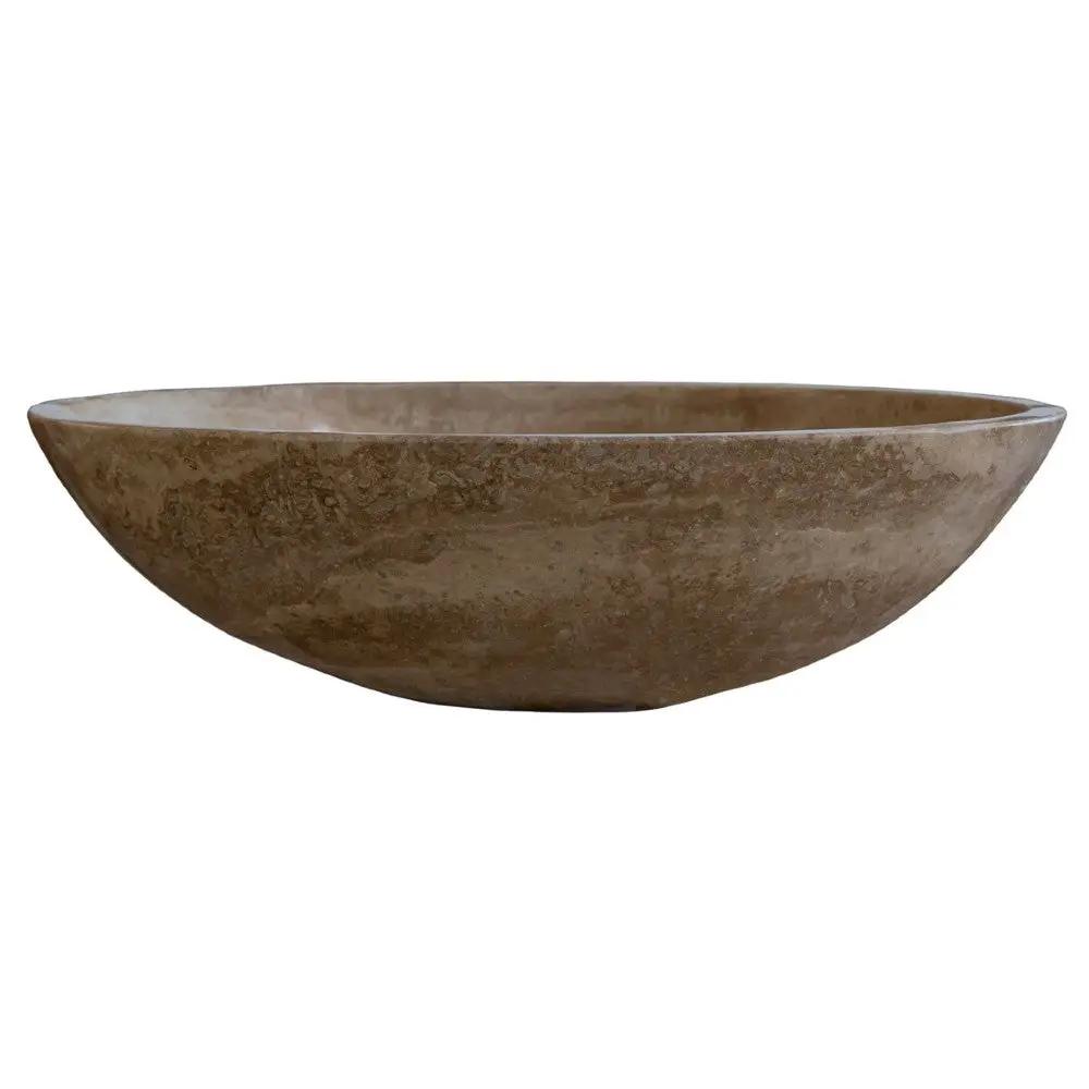 Noce Brown Travertine Oval Vessel Sink 16x21 Inches Handcrafted
