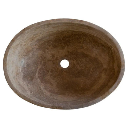Noce Brown Travertine Oval Vessel Sink 16x21 Inches Handcrafted