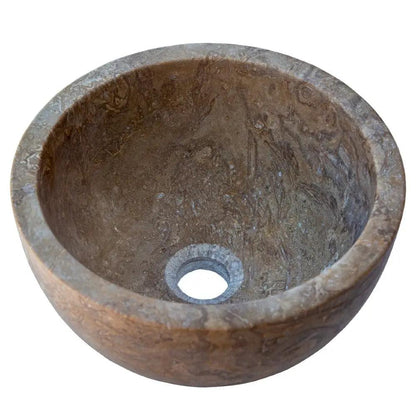 Handcrafted Round Brown Travertine Stone Vessel Sink 12.5