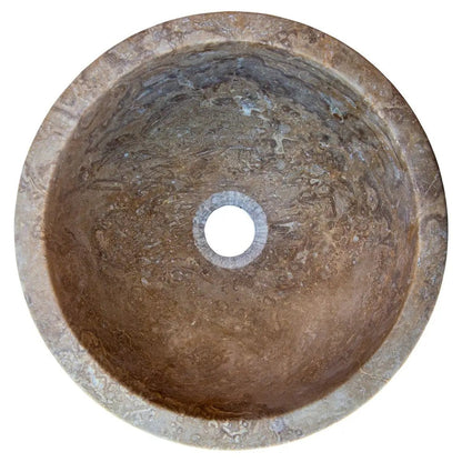 Handcrafted Round Brown Travertine Stone Vessel Sink 12.5