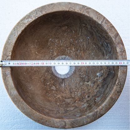 Handcrafted Round Brown Travertine Stone Vessel Sink 12.5