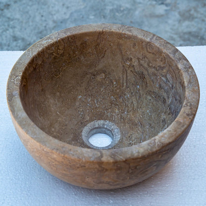 Handcrafted Round Brown Travertine Stone Vessel Sink 12.5