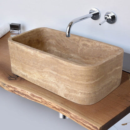 Noce Brown Travertine Farmhouse Hand-carved Apron Kitchen Sink (W)18" (L)30" (H)10" - In Stock